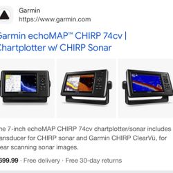 The Garmin echoMAP CHIRP 74cv is a fishfinder/chartplotter combo device