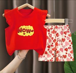 Premium 100% Pure Cotton "Now" Hearts Summer Short Set - Flutter Sleeve Edition