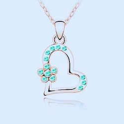 BRAND NEW IN PACKAGE LADIES GIRL'S TURQUOISE BLUE DAINTY CRYSTAL FLOWER OPEN HEART PENDANT SILVER CHAIN NECKLACE - 16" W/ 2" EXTENDER 