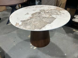 43.5 inch Round Marble Look Sintered Stone Pedestal Dining Table