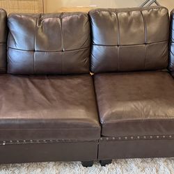 Dark Brown Leather Sofa / Couch