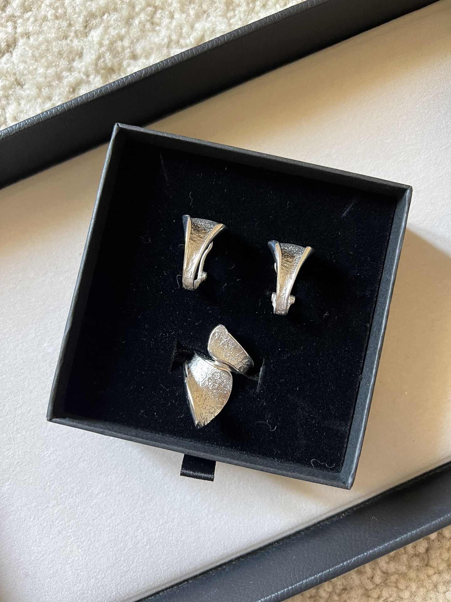Italian silver earrings and statement ring set open ring jewelry