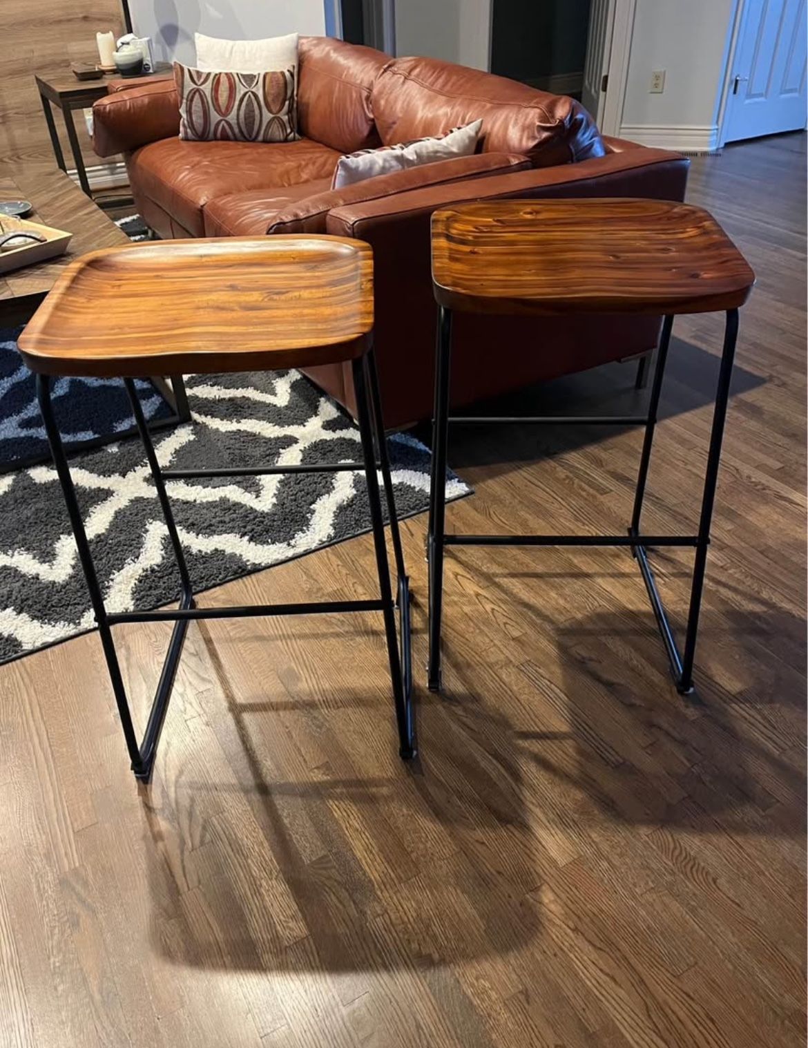 Set 2 Wood & Metal Barstools / Kitchen Stools 30” H - Gorgeous!