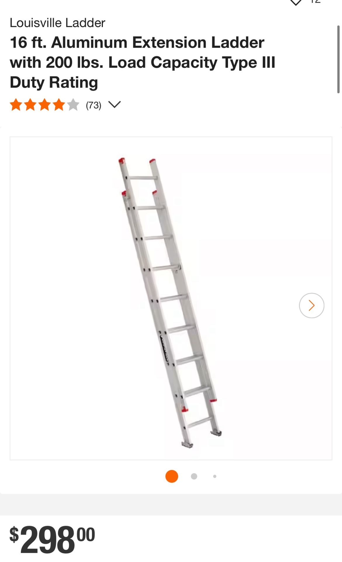 About This Product This Louisville 16 ft. aluminum extension ladder has a 200 lb load capacity, rated ANSI Type III. This ladder is equipped with D-sh