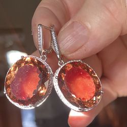 Big Oval Silver Opal Earrings 