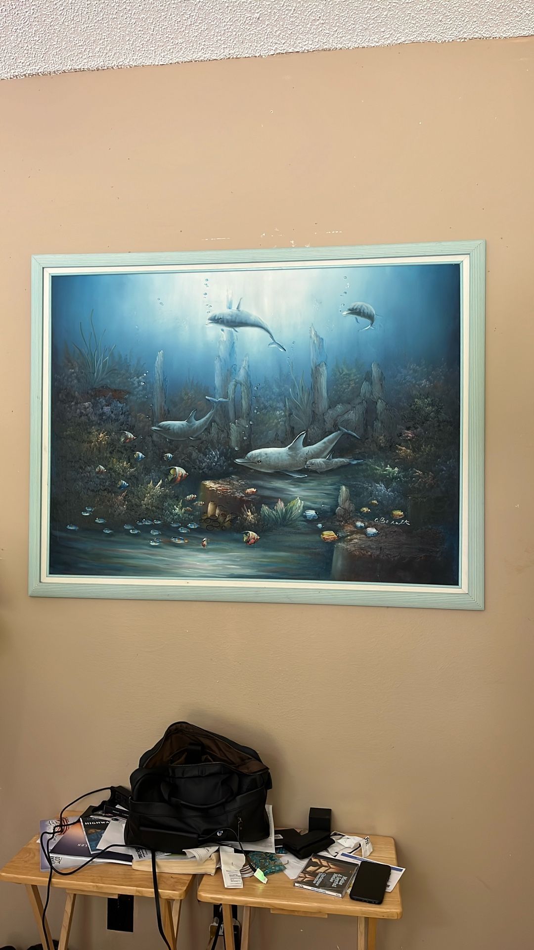 Dolphins Playing. Painting. 3D