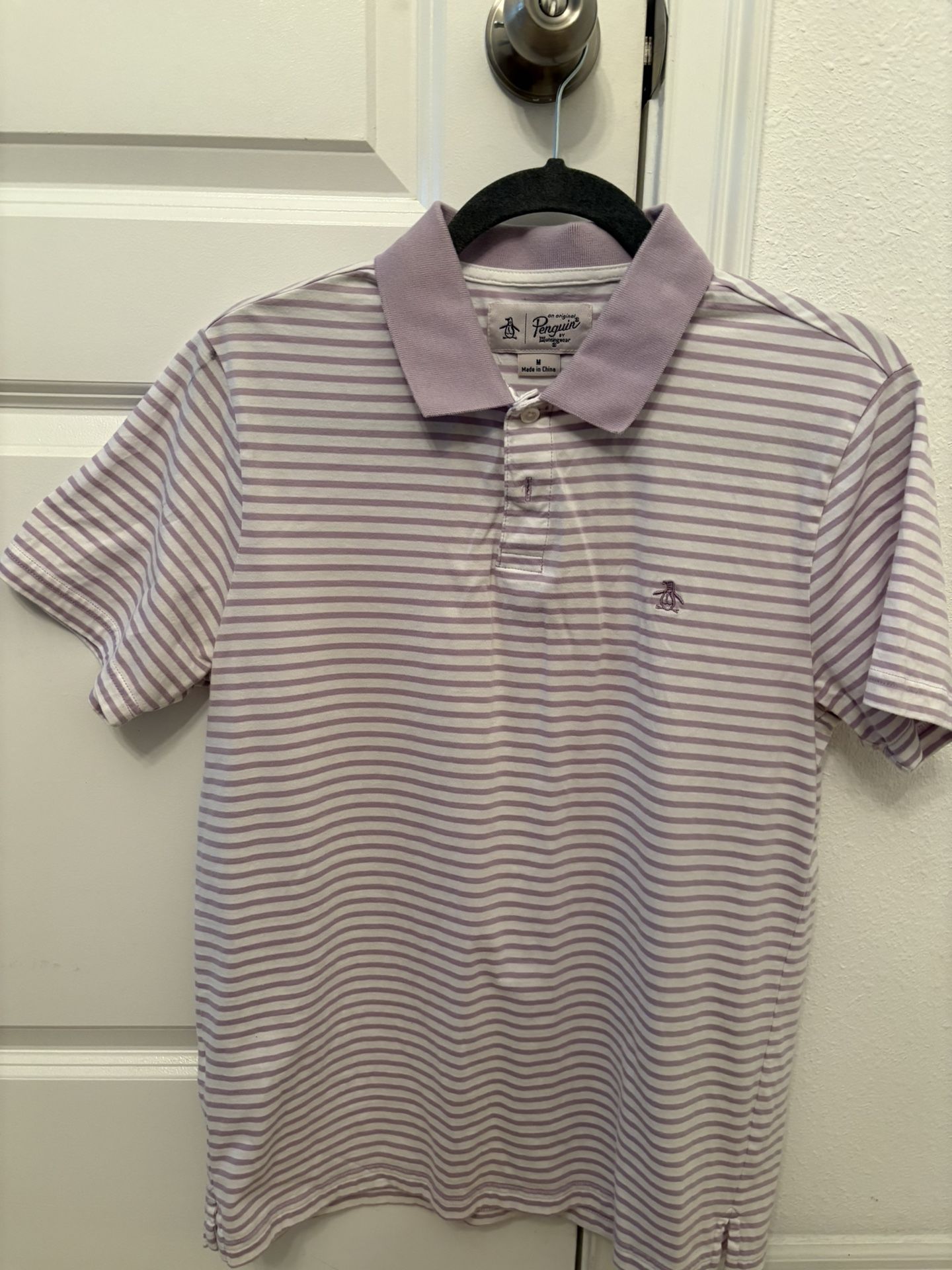 Authentic Penguin Purple Stripped Polo Shirt Size M Women’s