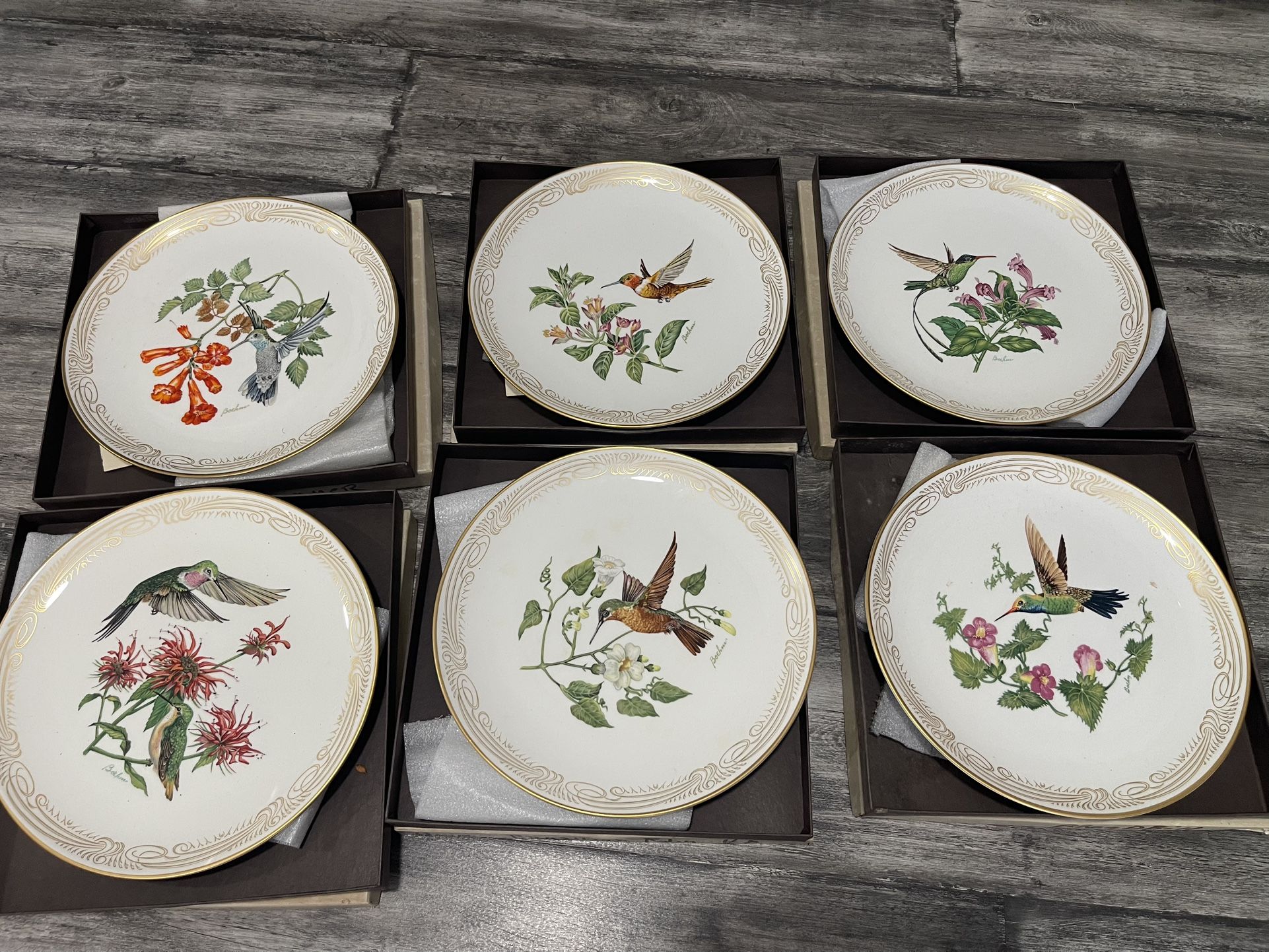 Edward Marshal Boehm Studio Hamilton Collection Hummingbird Plates Set of 6