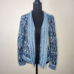 Christopher & Banks Women's Cardigan Sweater Blue and Black Knitted Size: Large 