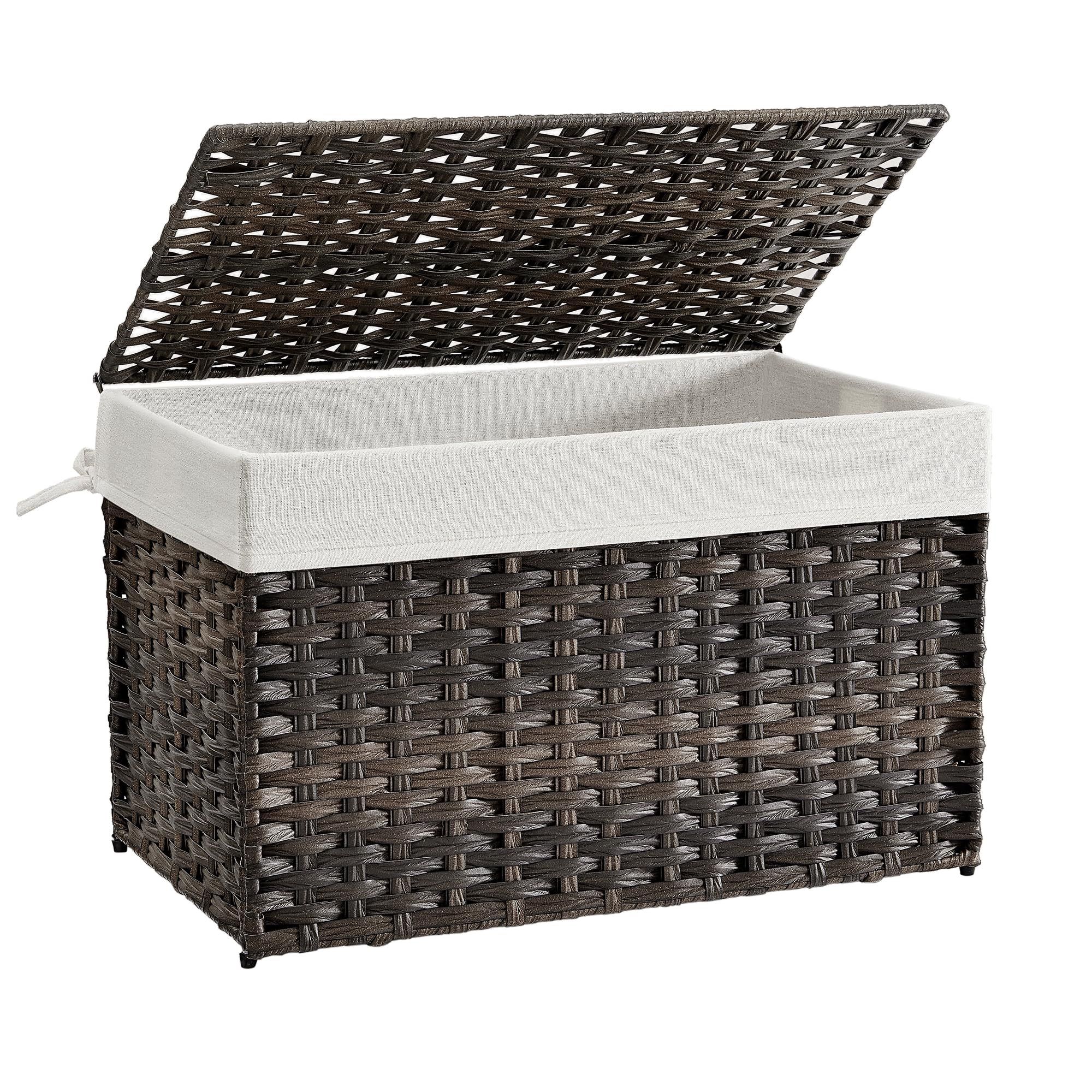 Storage Basket with Lid, 27.7 Gallon (105L) Storage Bin, Woven Blanket Storage Basket with Handles, Foldable, Removable Liner, Metal Frame,l