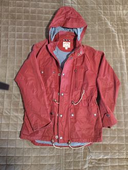 Brooks Brothers Jacket Mens Medium Red/ Blue, Waxed Cotton Full Zip Snap Lined