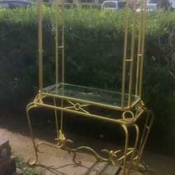 Gold Bakers Rack With Glass Shelves