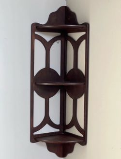 Vintage Wood Fretwork Corner Display Shelf