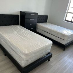 NEW BED FRAME TWIN SIZE WITH MATTRESS AND BOX SPRING 