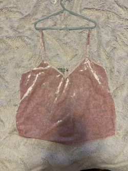 Forever21 Light Pink Velvet With Beautiful Lace Detailing Cropped Camisole Small