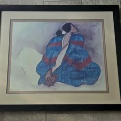 RC GORMAN (1(contact info removed)) Hand Signed 1977 LITHOGRAPH Framed BLUE BLANKET 32x38
