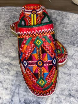 Moroccan Embroidered Leather Babouche Slippers
