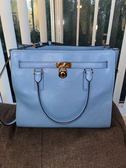 MICHAEL KORS HAMILTON MODERNE LARGE LEATHER SATCHEL GORGEOUS FRENCH BLUE