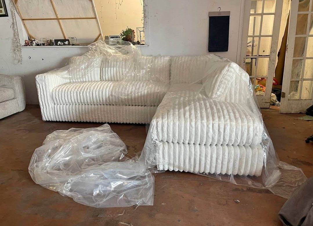 DELUXE BRAND NEW WHITE CORDUROY SECTIONAL SAME DAY DELIVERY