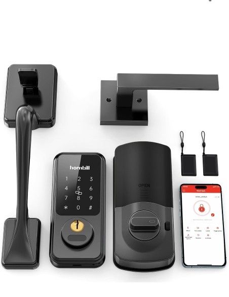 Keyless Entry Door Lock with Handles, Hornbill Smart Front Door Lock Set, Alexa Front Exterior Door Set, Digital Touchscreen via Bluetooth APP/Keyfob/