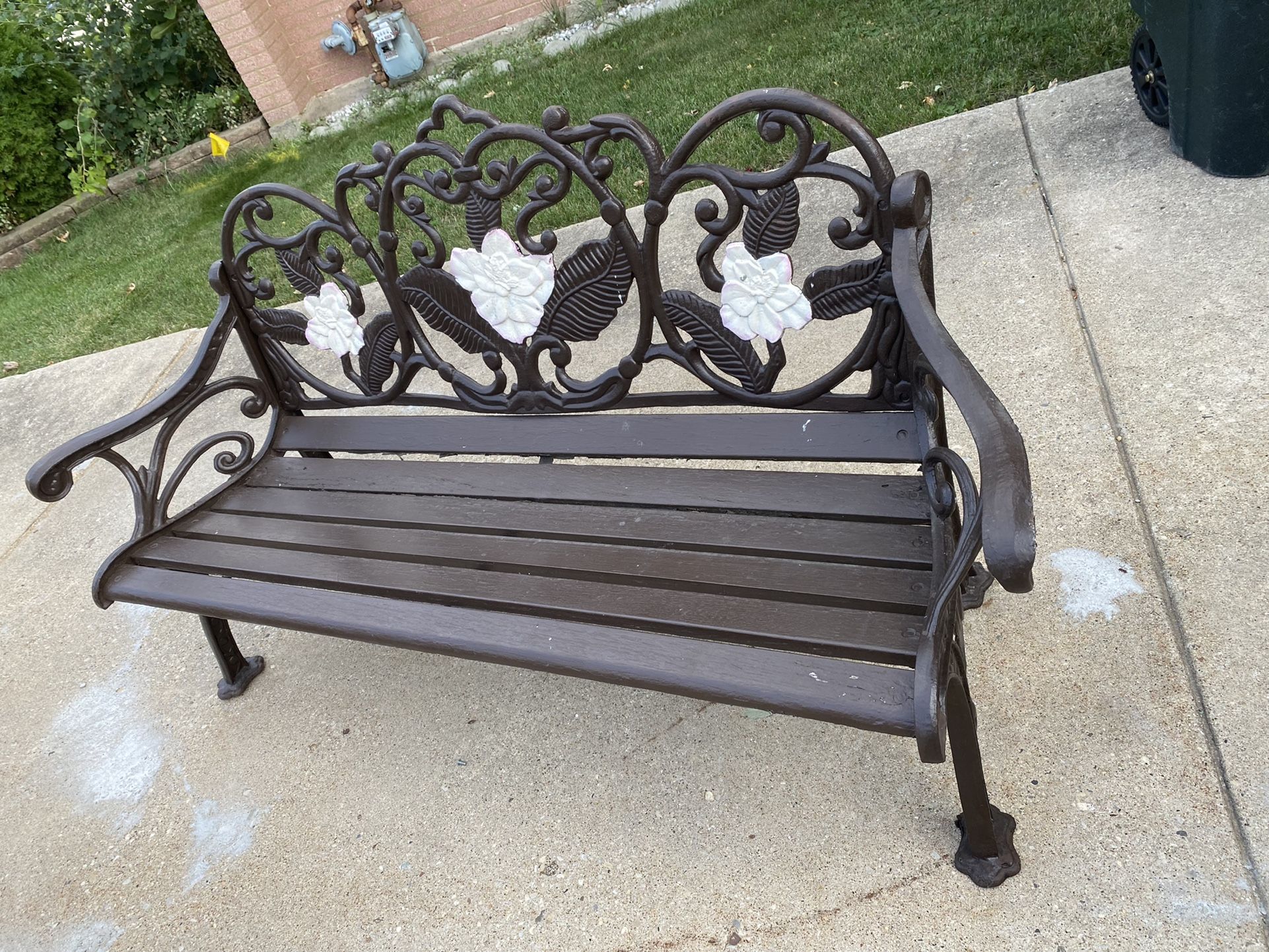 Classic 50 Person Dark Brown Metal Outdoor Bench