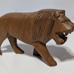 Hand Carved Wooden Lion Figurine 8x4 Inches Made in Kenya African Sculpture