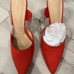 Red Suade Ermann Pointed Toe Pencil Heel Pumps
