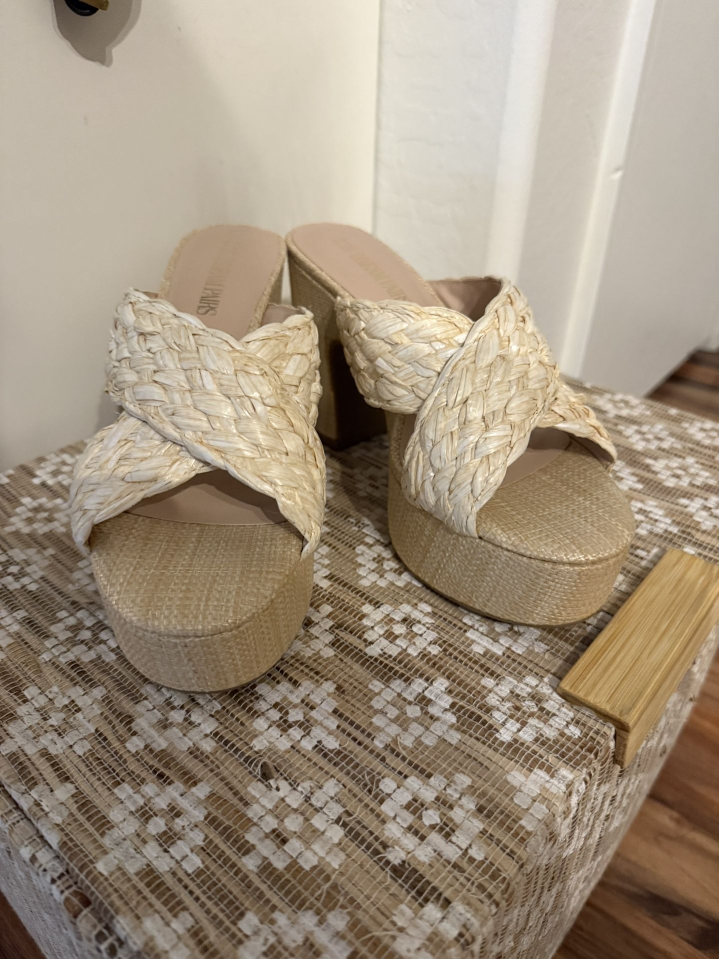 Women’s Wedge Heels - Size 9.5 - Dream Paris - Nude (woven)