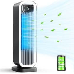 Bladeless Fan for Bedroom, Desk Fans Small Quiet Tower Fan 15 Inch 12000mAh Battery Operated Table Fan,Oscillating Fan with Dimmable Lights,Small Stan