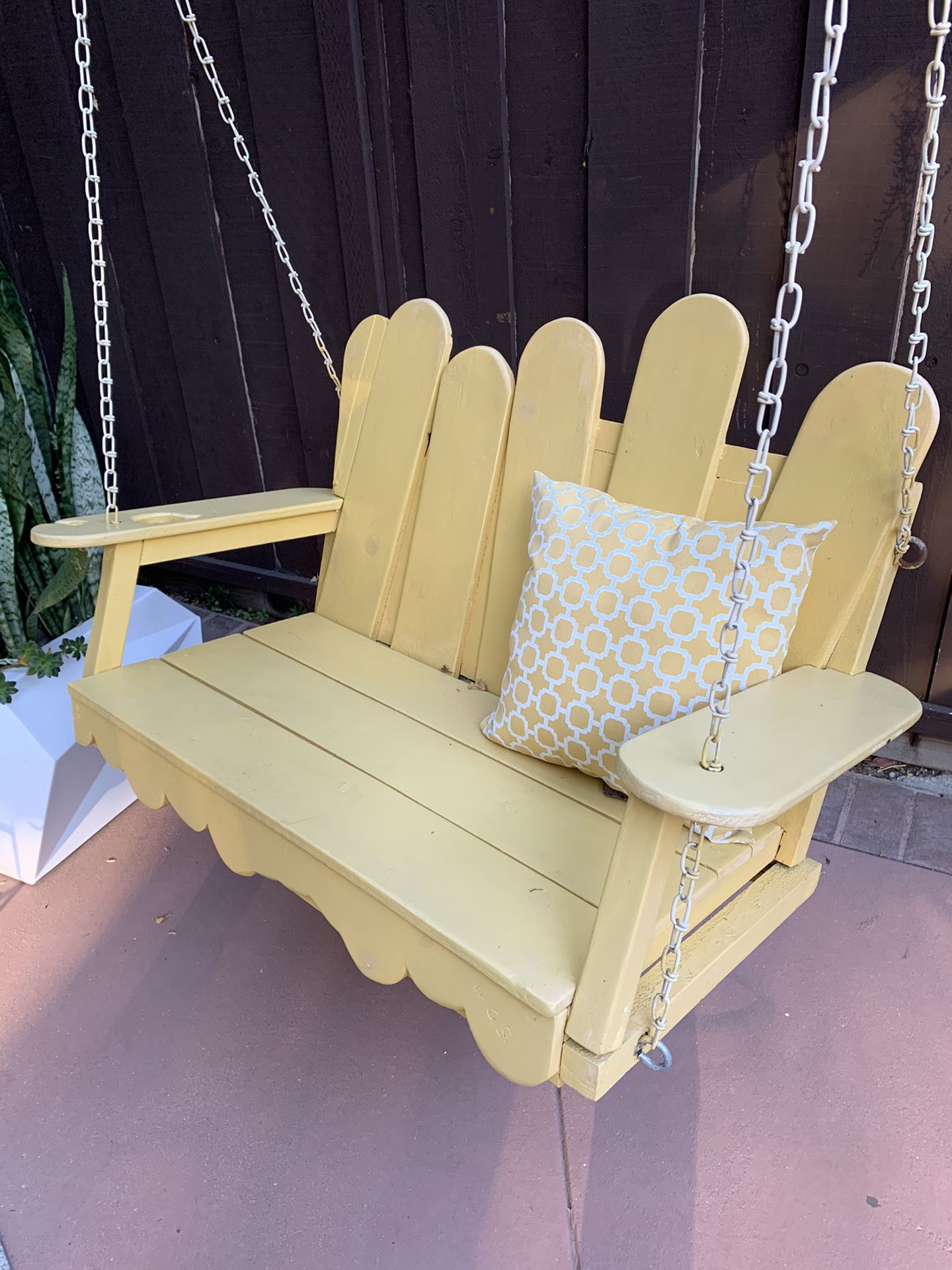Porch swing wood two seater yellow handmade custom outdoor patio