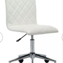Glam  Elegant White Desk Chair Leatherette Diamond Tufted Pattern  Adjustable