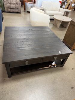 Dark Wood Square Coffee Table with Drawers