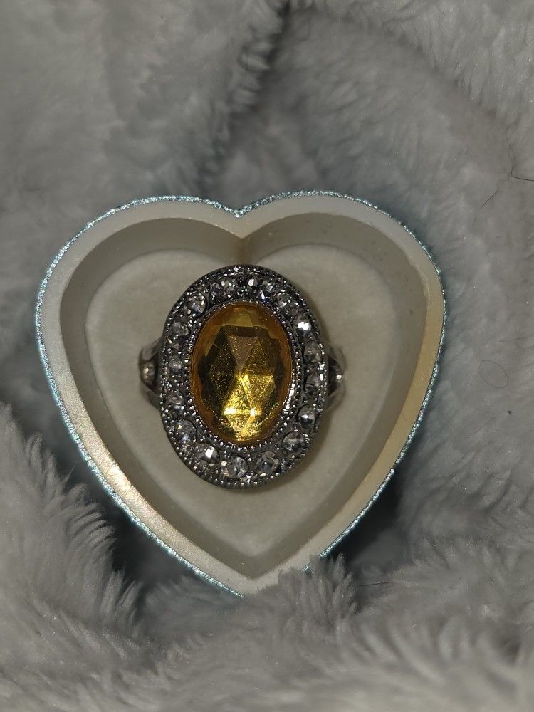 .925 Sterling Silver Citrine Gemstone Ring