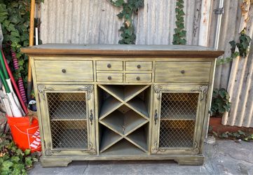 Vintage French Country Buffet Sideboard & Wine Bar – Solid Wood