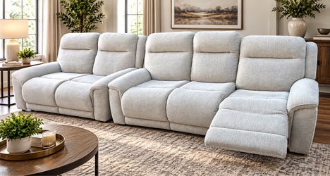 Light Gray/ Green Fabric Reclining Sectional Sofa