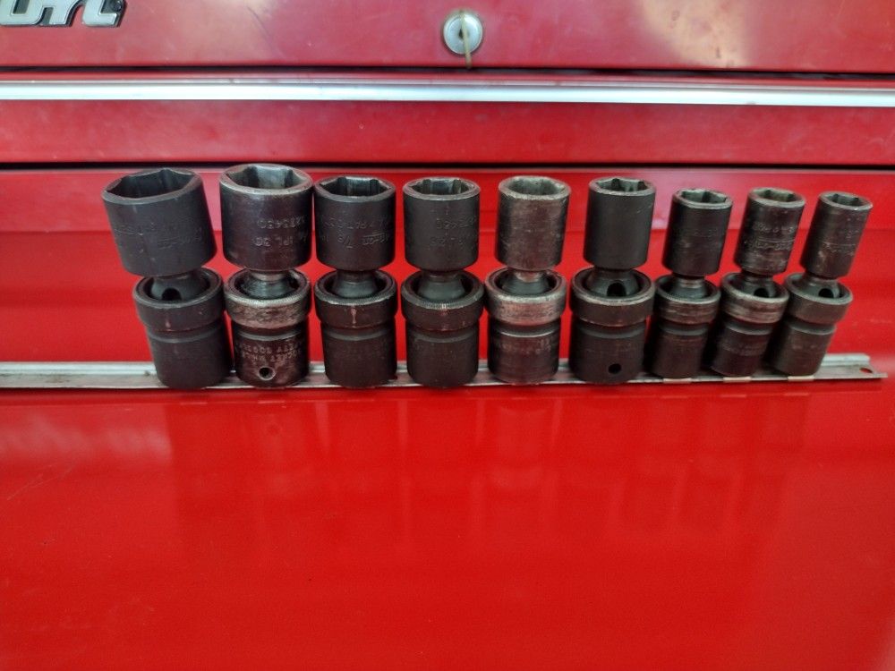 Snap-on tools lot 9pc 1/2 drive SAE Swivel Impact Socket standard 1/2 to 1"
