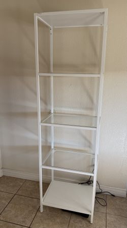 IKEA VITTSJÖ Shelf unit, white/glass, 20 1/8x68 7/8 "