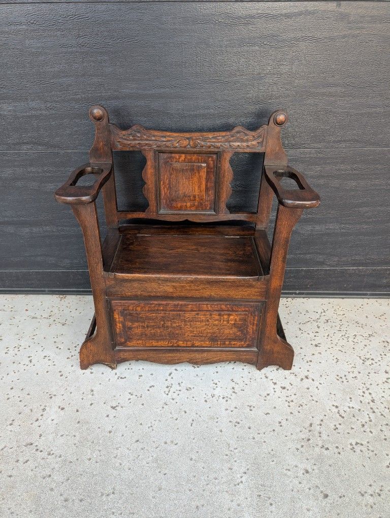 Antique Oak Monks Hall Chair Umbrella Stand