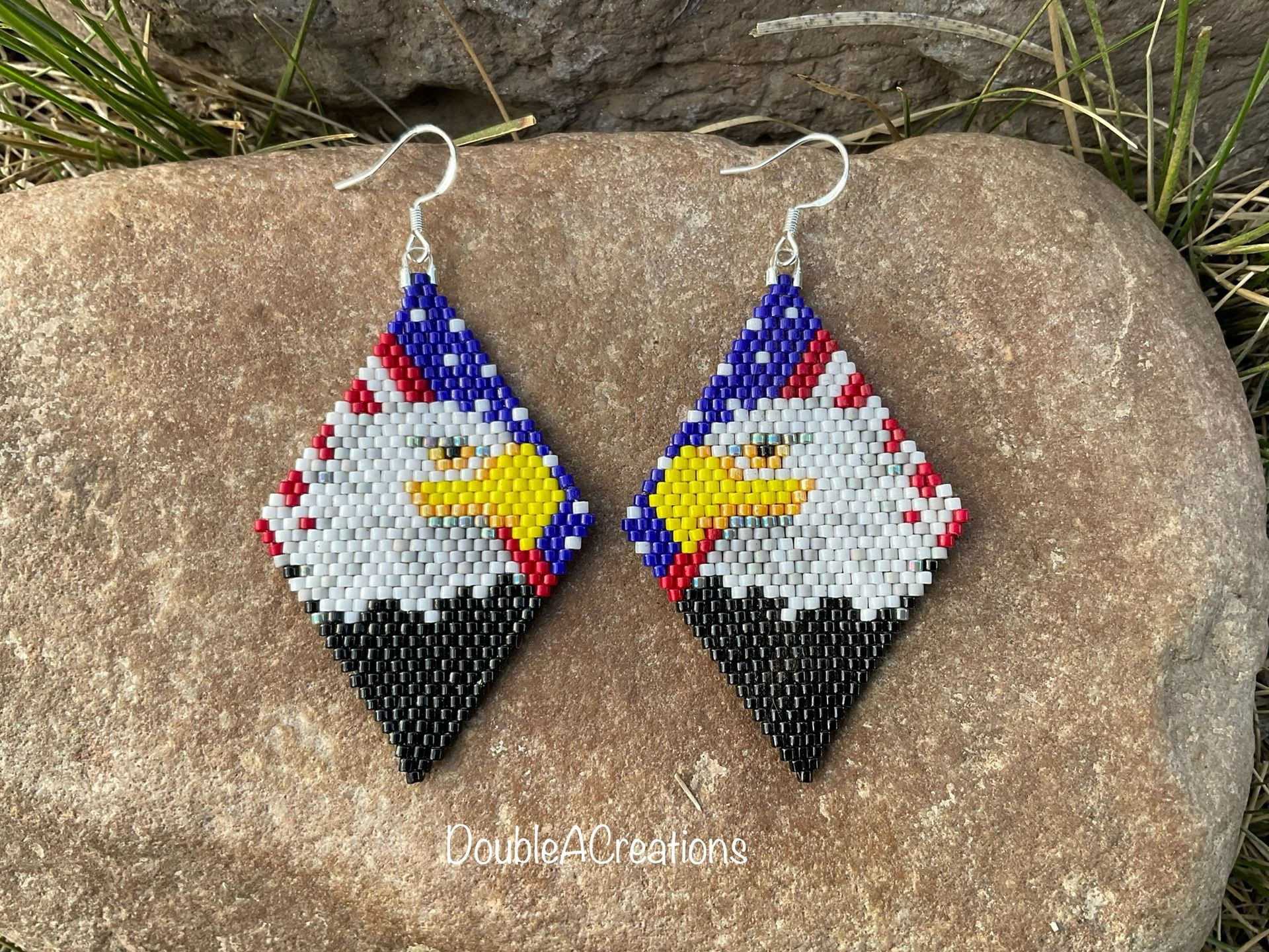 Patriotic Eagles Beaded Earrings, New, Handmade By Me