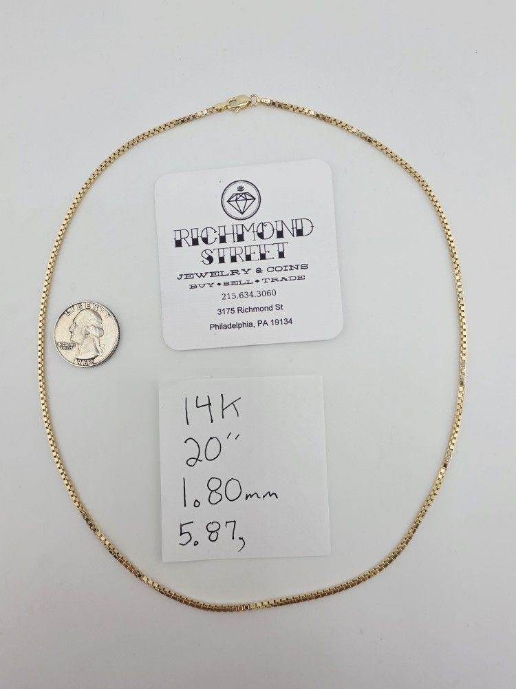 14k gold 20" box link chain