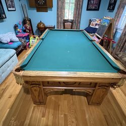 8ft Solid Oak Pool Table, Leather Pockets
