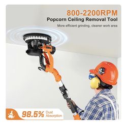 Drywall Sander, 1000W Popcorn Ceiling Removal Tool, Automatic Drywall Sander with Vacuum Dust Collection, LED Light, 6 Variable Speed RPM,15Pc