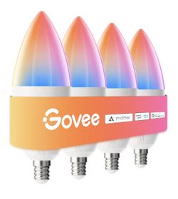 Govee E12 Led Bulb, Smart Light Bulbs Work with Matter, Alexa, Google Assistant, WiFi Candelabra Bulbs 40 Watt Equivalent, RGBWW Color Changing Light