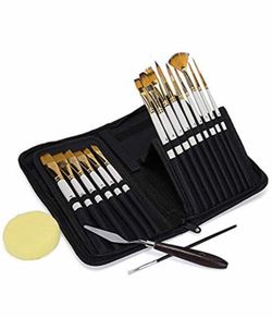 Sixbagin Artist Paint Brush Set, Oil-15 Different Sizes Nice Gift for Artists, Metal Ring Made of Copper Tubes, Free Painting Knife,Watercolor Sponge