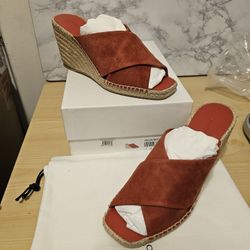 Vince Gaelan Redclay Espadrille Suede Wedge Sandal Size 8