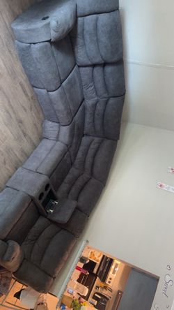 Gray Fabric Sectional Recliner Sofa