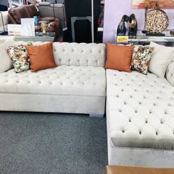 Brand New Cream Velvet Sectional One Chaise 
