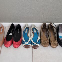 7 Pairs Women's Dress Flatsl Shoes, Size 9.5 Or 10