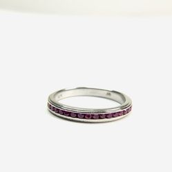 10K White Gold Pink Sapphire Ring Stackable Band Size 7