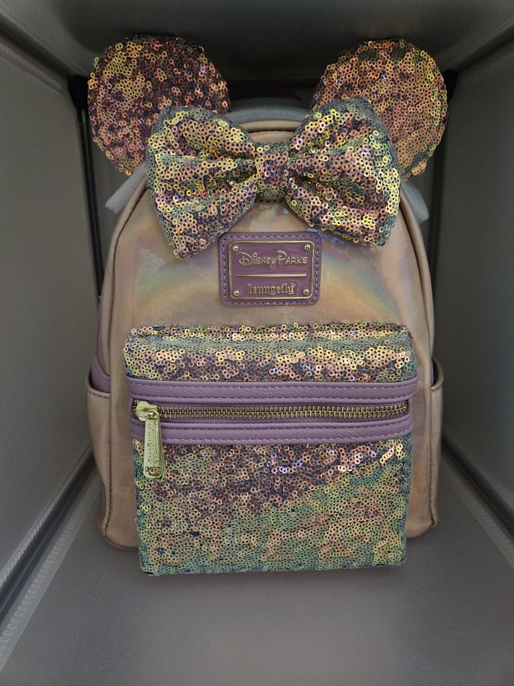 Loungefly Pink Holographic Sequins Mini Backpack